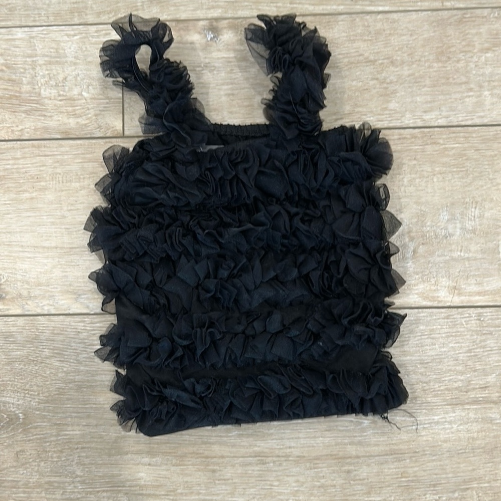 Black Ruffled Sleeveless Top
